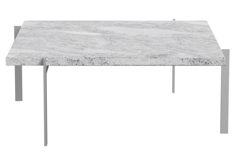 PK 61 Couchtisch von Fritz Hansen mit grau-weißer Marmorplatte und Stahlgestell.